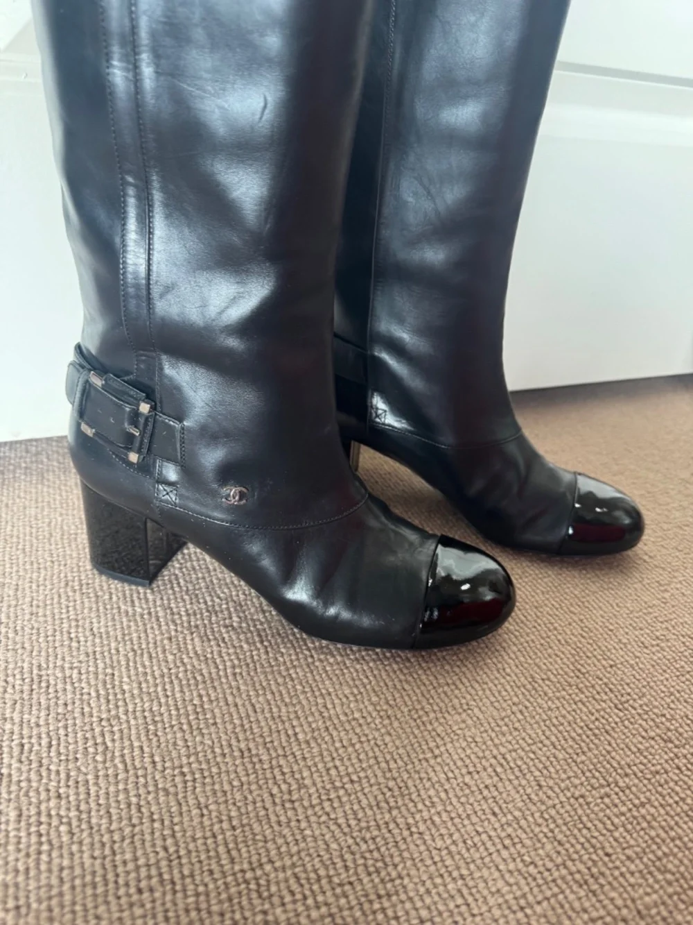 Chanel Black Leather Knee Hi Cap Toe 2013 Boots - Vintage